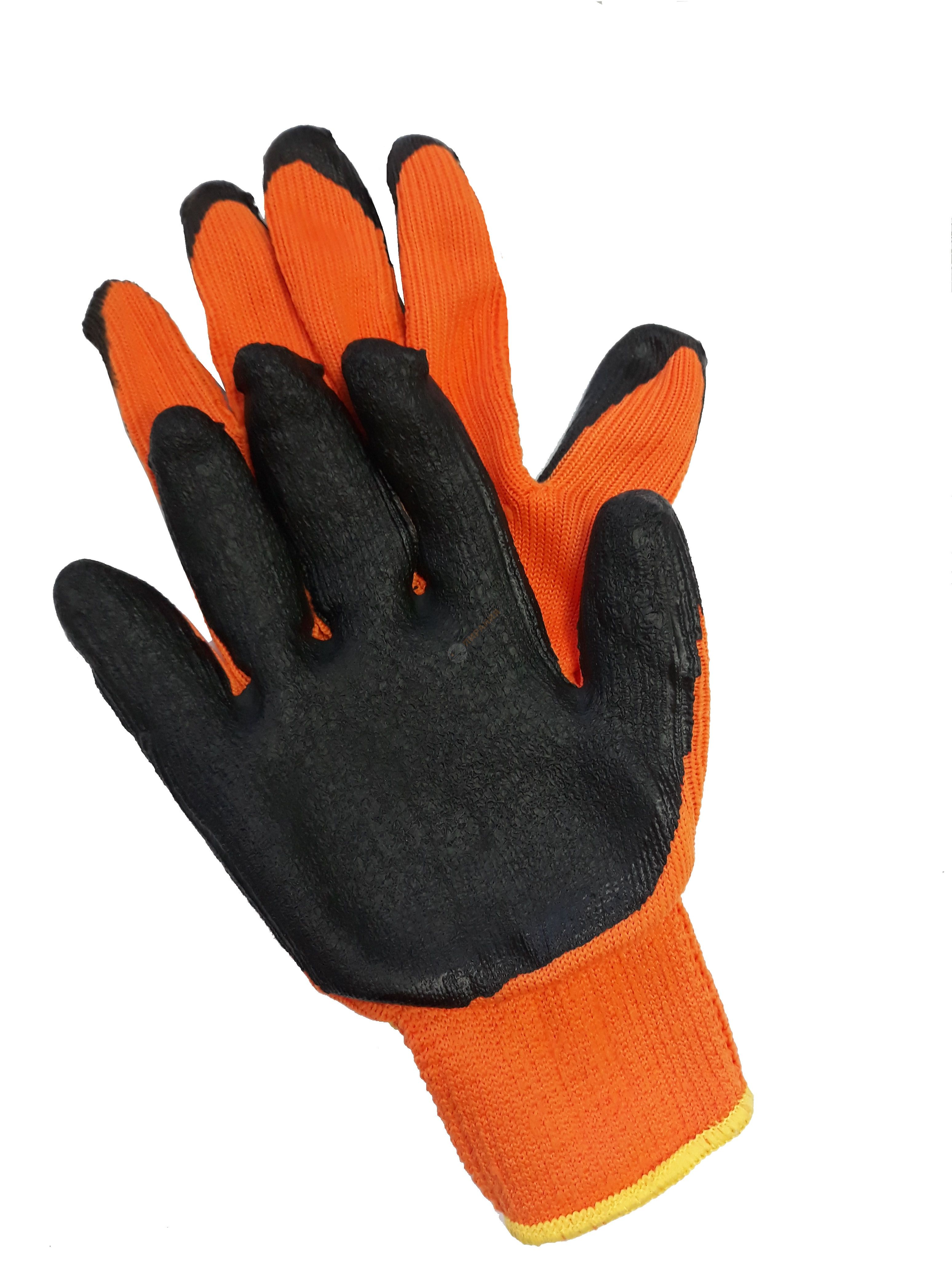 Фото Перчатки утеплённые с латексным обливом (чёрно-оранжевые)  от магазина Пирания
